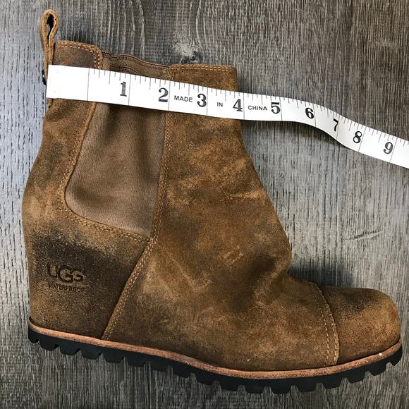 UGG Pax Waterproof Chipmunk Brown Leather Wedge Booties - Picture 15 of 15